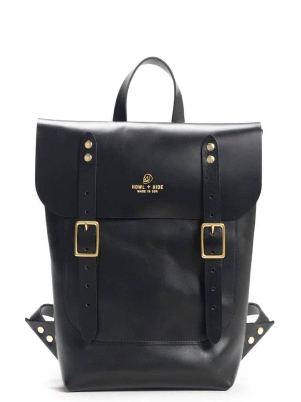 Howl + Hide Black Leather Fletcher Knapsack with Brass Hardware